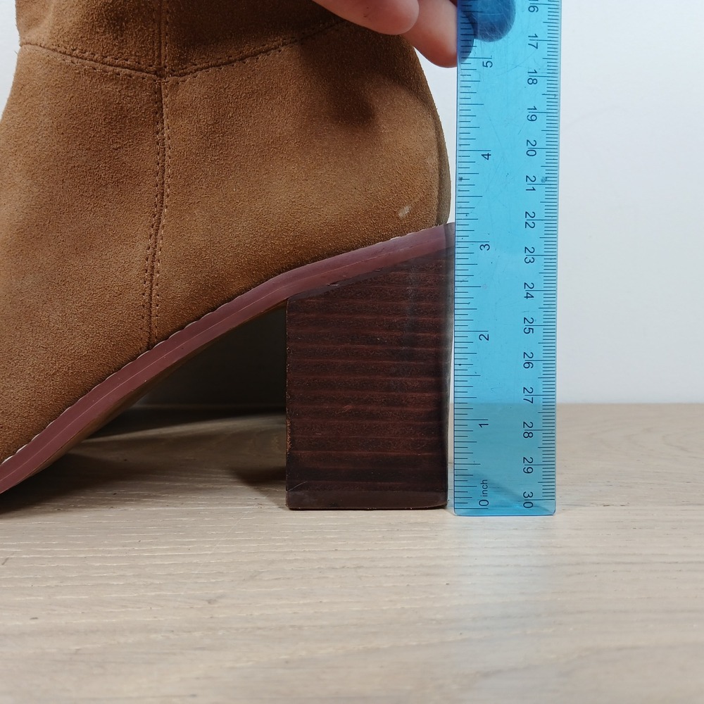 Crown Vintage Mid Calf Slouch Boots Women's 8.5 Tan Suede Block Heel 70s Retro - Picture 3 of 12